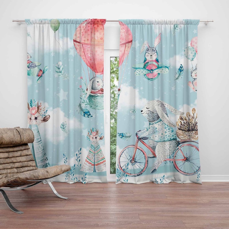 Baby Nursery Blackout Curtains - Little Bunny Kinderkamer Gordijn Kinderslaapkamer Black