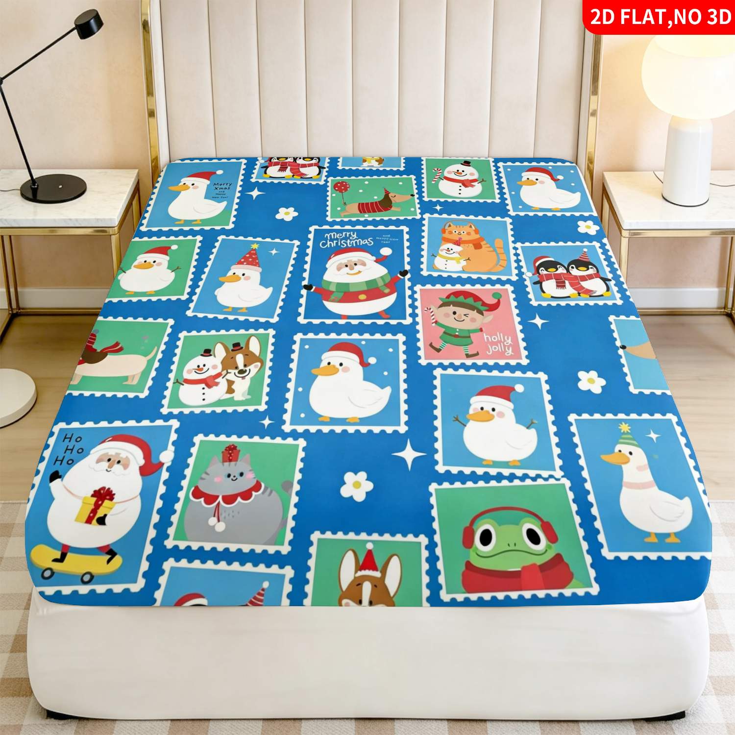Baby Nursery Animal Theme - Kerst-dierenprint blauwe beddengoedset, matrasbeschermer, ademend polyester