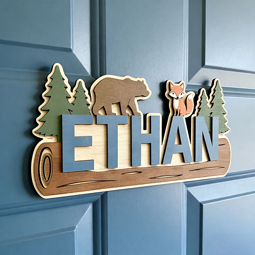 Animals Baby Nursery - Bosdieren gepersonaliseerd houten bord met naam,