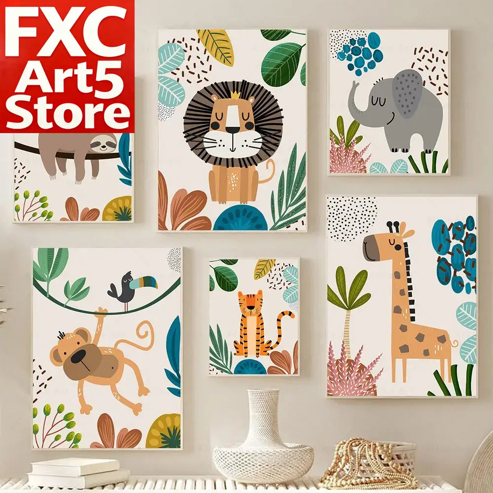 Baby Nursery Wall Art - Boho Aap Leeuw Giraffe Vogel Zebra
