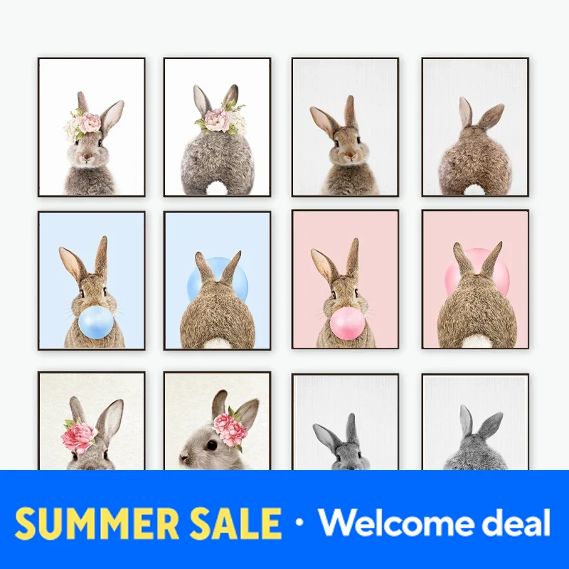 Animals Baby Nursery - 2026 Konijn Bubble Gum Art Poster