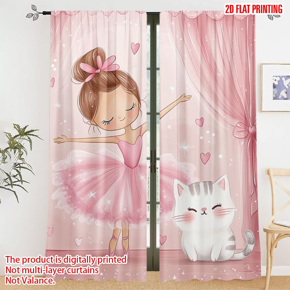 Baby Nursery Blackout Curtains - Roze ballerina en kat verduisterende gordijnen