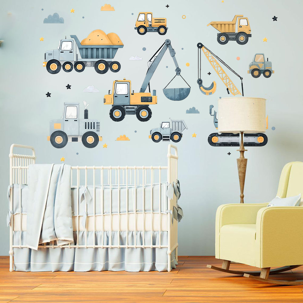 Baby Nursery Decals - Cartoon graafmachine voertuigen set auto muursticker