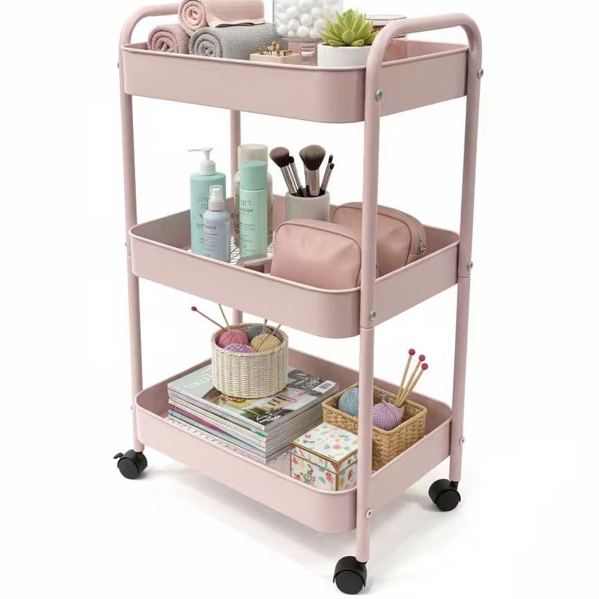 Baby Nursery Utility Cart - 3-laags rollende opbergwagen met vergrendelbare wielen,