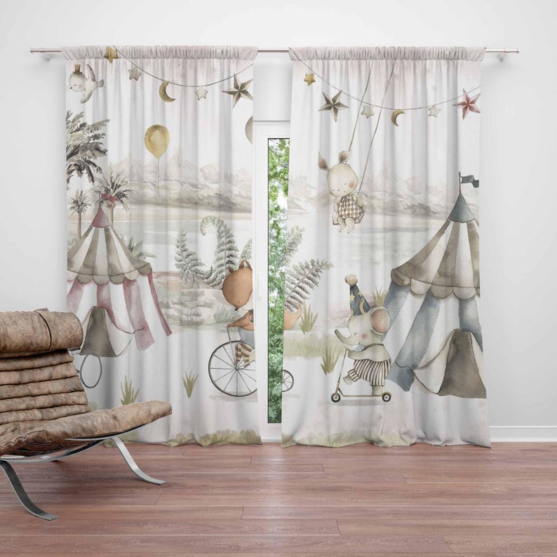 Baby Nursery Blackout Curtains - Circus Dieren Gordijnen Kinderslaapkamer Gordijnen Speelkamer