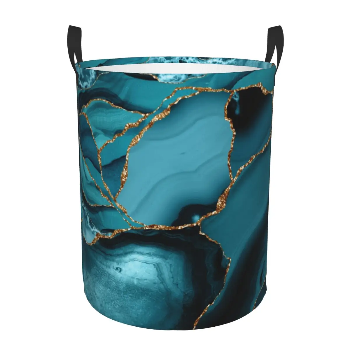 Baby Nursery Laundry Hamper - Aangepaste blauwgroen en goud marmer landschap