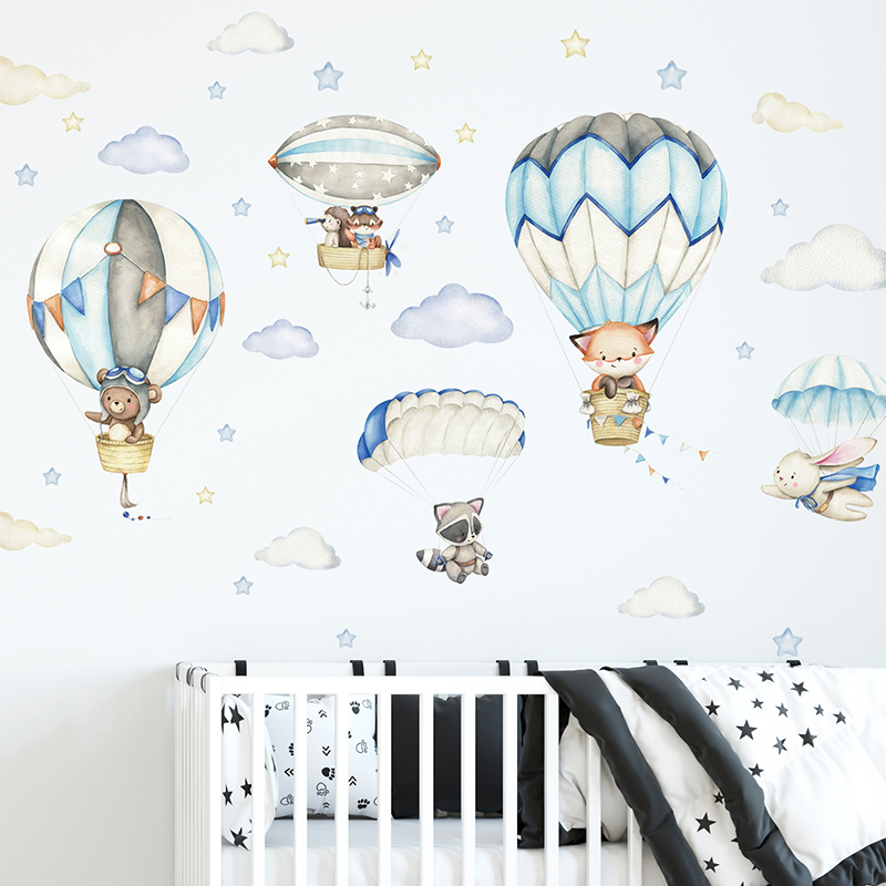 Baby Nursery Decals - Cartoon Schattige Dieren Luchtballon Muurstickers voor