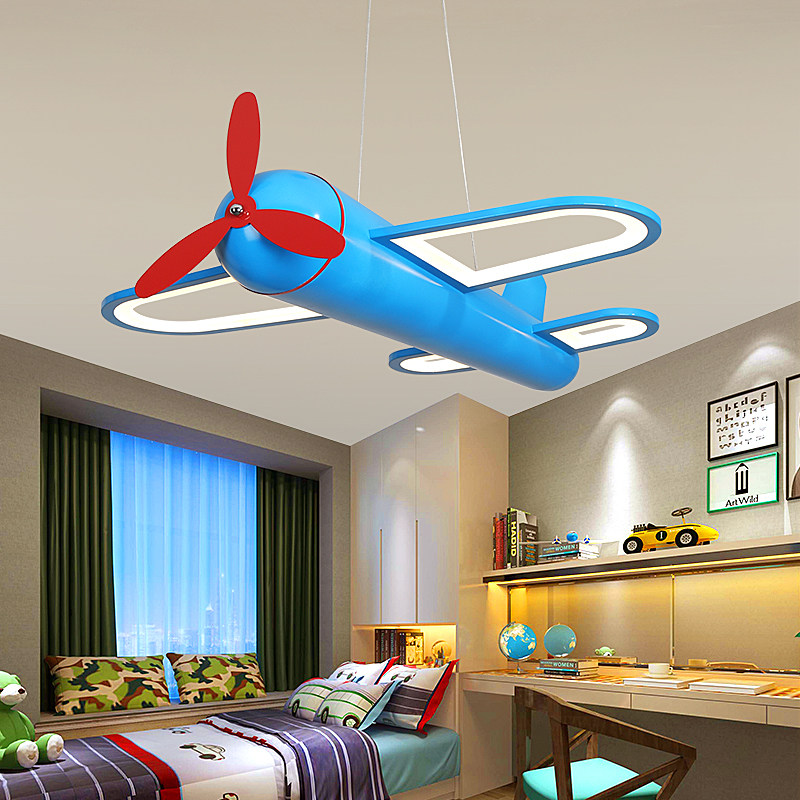 Baby Nursery Boy - Creatieve blauw-gele vliegtuig-hanglamp voor slaapkamer, kinderkamer,