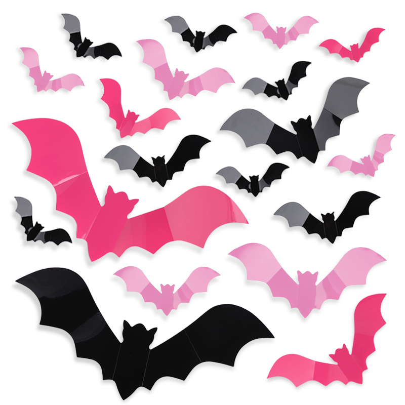 Baby Nursery Decals - 24/48 Stuks Halloween Roze Vleermuizen Raamsticker
