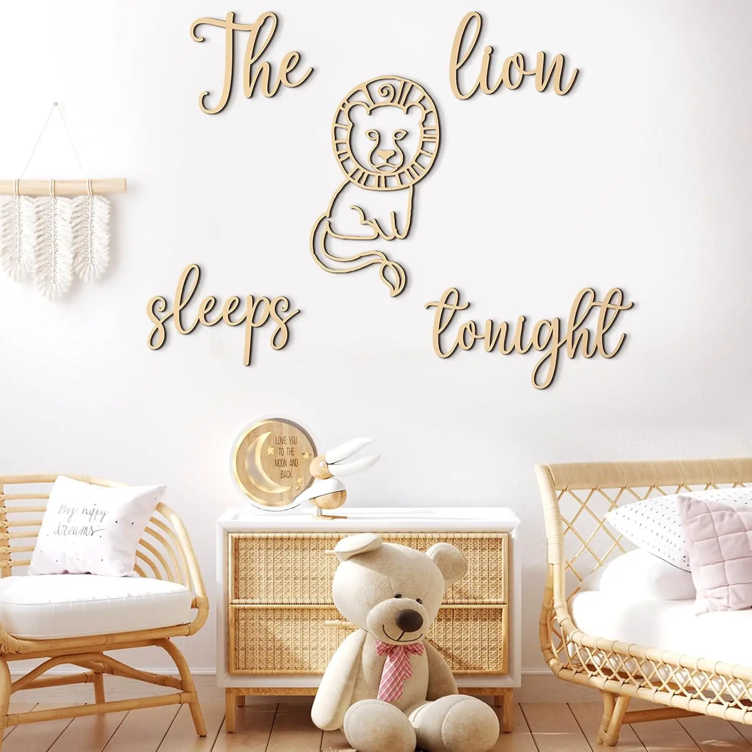 Baby Nursery Animal Theme - De leeuw slaapt vanavond houten wanddecoratie