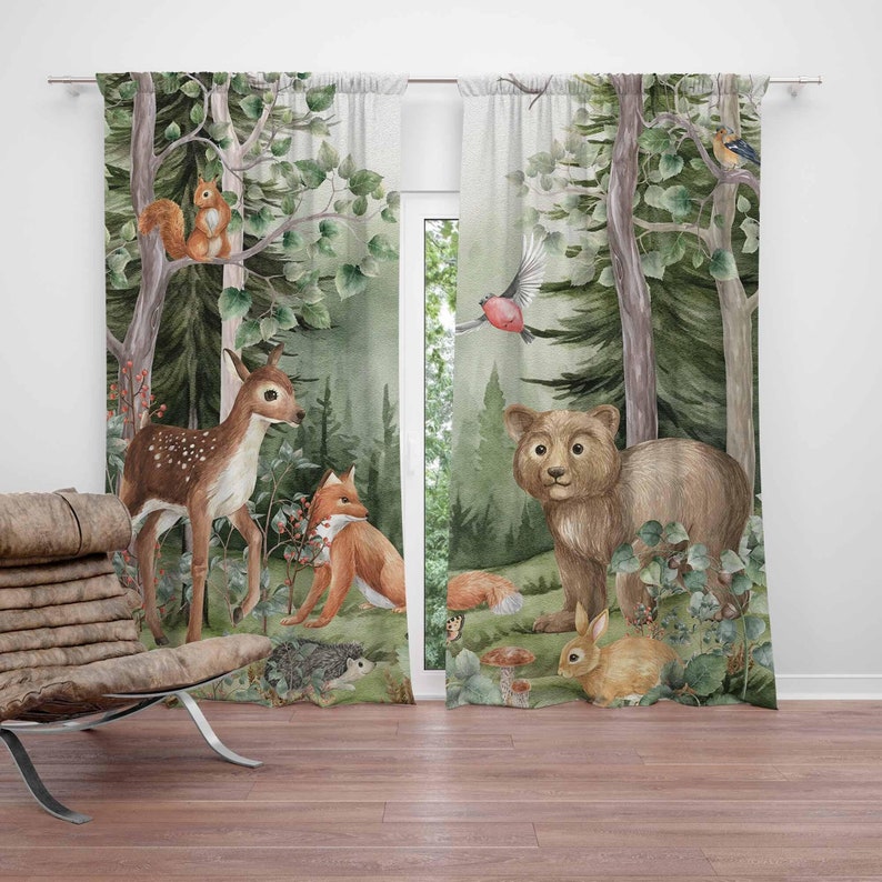 Baby Nursery Blackout Curtains - Woodland Dieren Gordijnen Kinderkamer Black Out