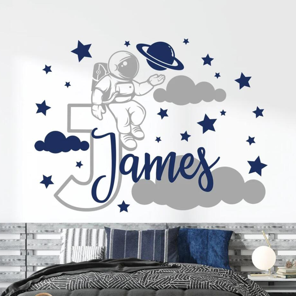 Baby Nursery Boy - Aangepaste Naam Cartoon Ruimte Astronaut Star