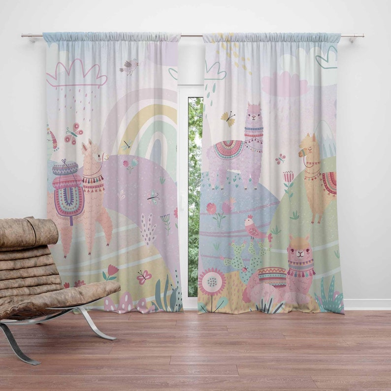 Baby Nursery Blackout Curtains - Lama Gordijnen Regenboog Dier Kinderslaapkamer Gordijnen