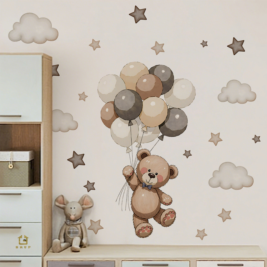 Baby Nursery Decals - Schattige teddybeer muurstickers, verwijderbaar decor met