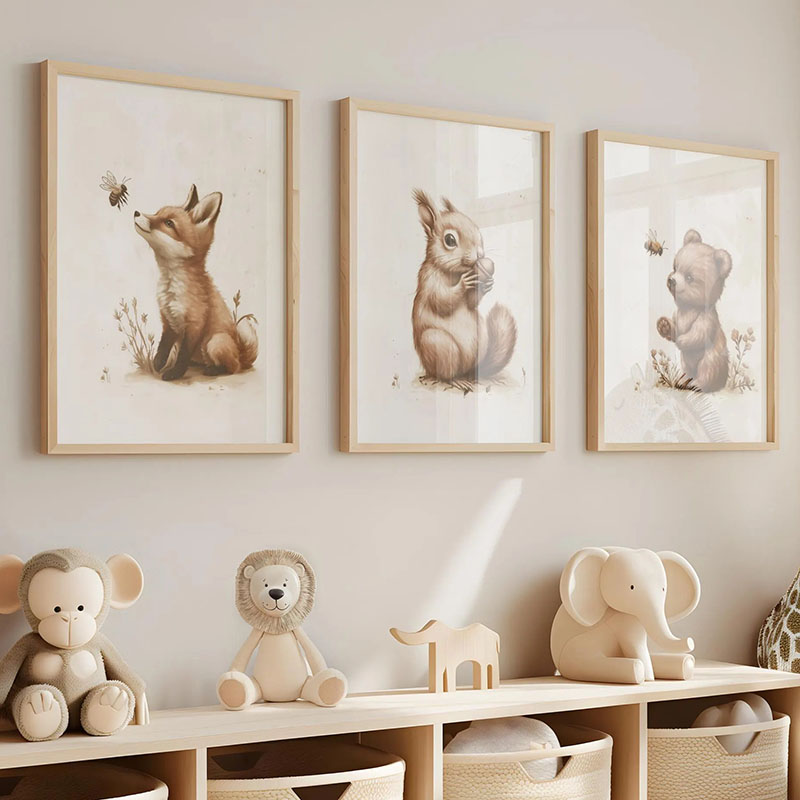 Baby Nursery Wall Art - Beer Konijn Vos Herten Eekhoorn Muis