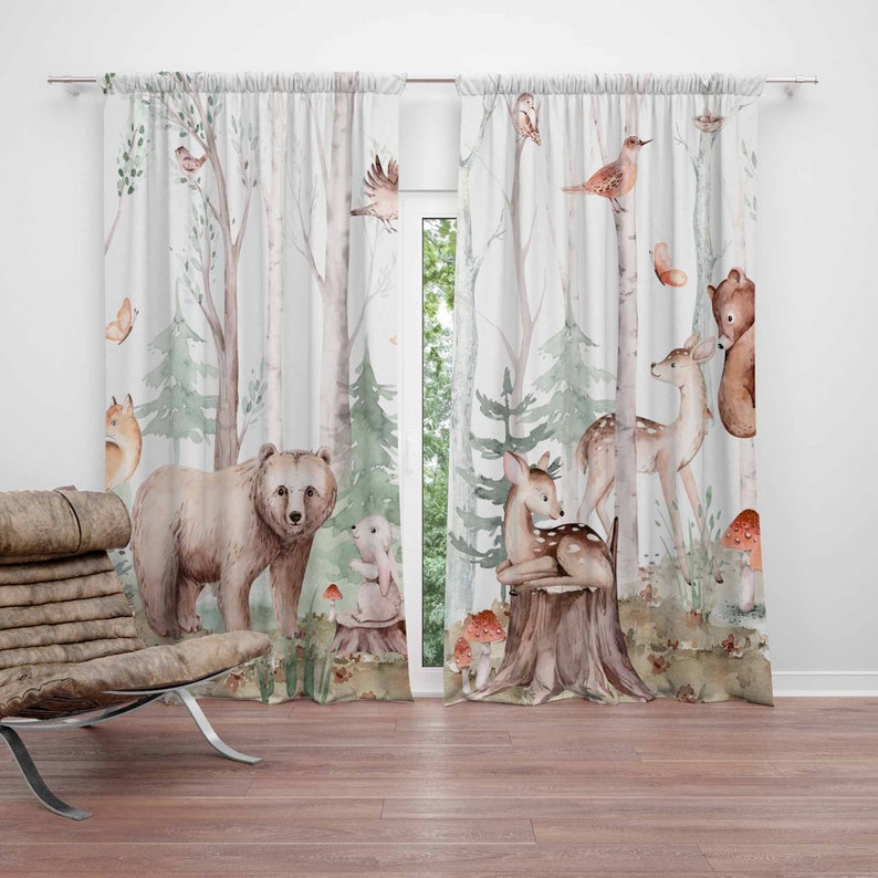 Baby Nursery Blackout Curtains - Bos Dieren Gordijnen Kinderkamer Gordijnen Black