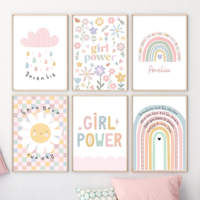 Baby Nursery Wall Art - Zon Bloem Regenboog Wolk Hart Kinderkamer