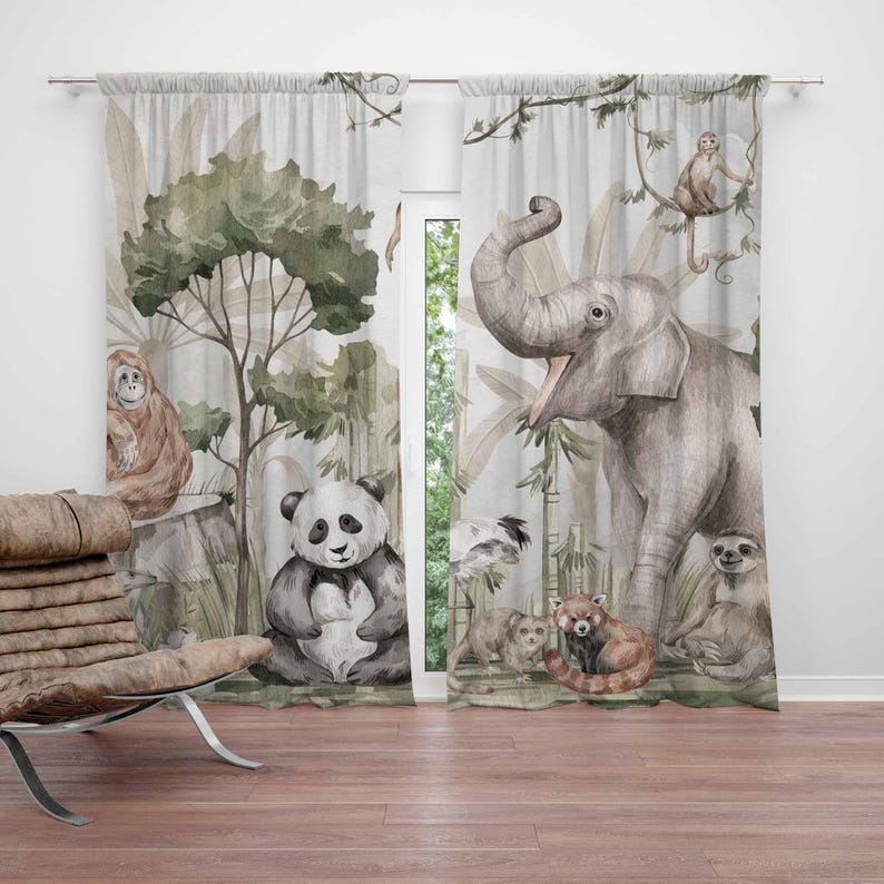 Baby Nursery Blackout Curtains - Safari Dieren Gordijnen Kinderslaapkamer Gordijnen Speelkamer