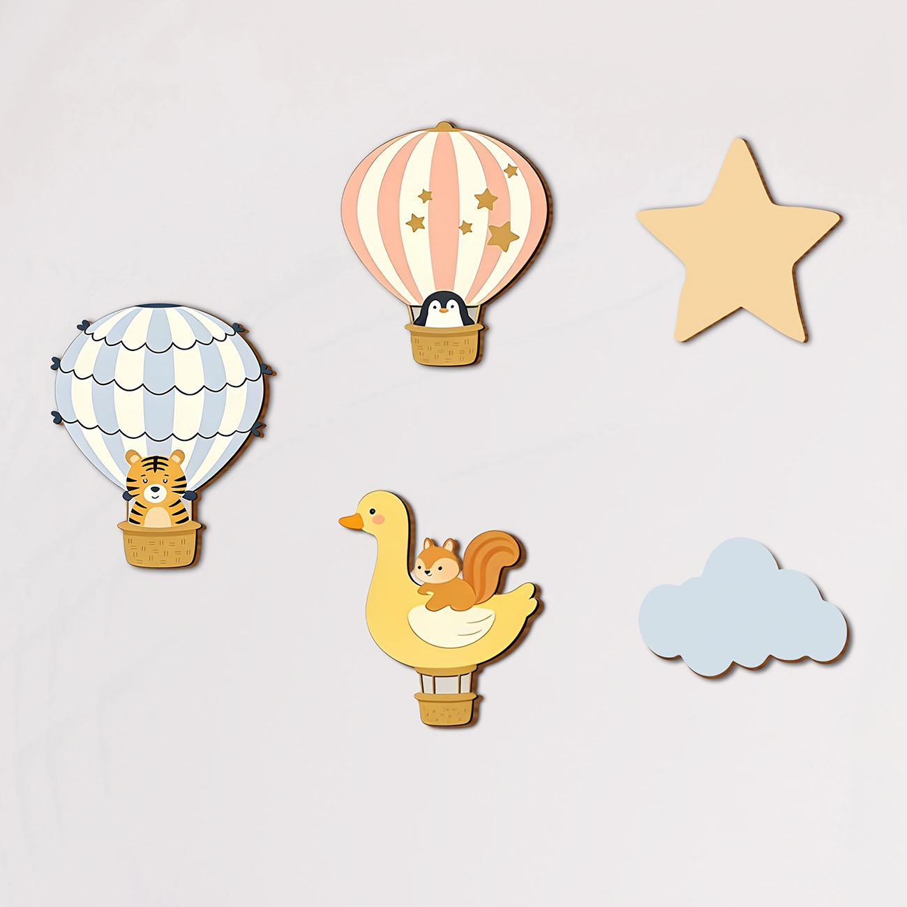 Baby Nursery Decals - 5 stuks dieren heteluchtballon houten muurstickers